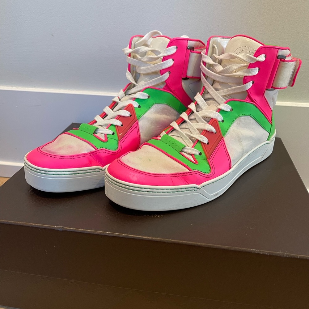 Men’s Gucci Neon Leather High-top Sneaker with Strap